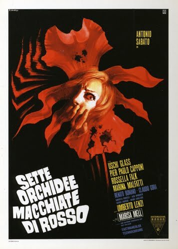 Sette orchidee macchiate di rosso
